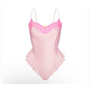 NWT Skims woven shine lace teddy  cherry blossom multi